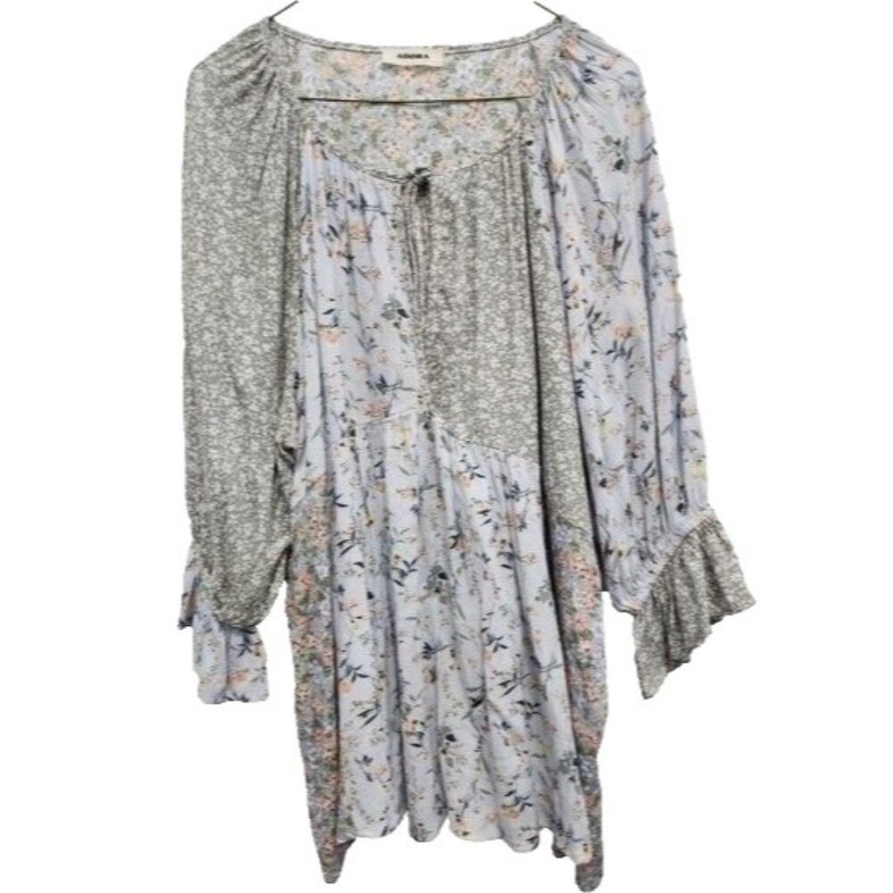 Adora Womens‎ Blue Floral 3/4 Sleeve Blouse Top Medium Peasant BOHO Cottagecore